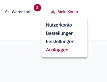Screenshot: Die Schalfläche 'Mein Konto' löst eine Unternavigation in Form eines Auskappbereiches aus.