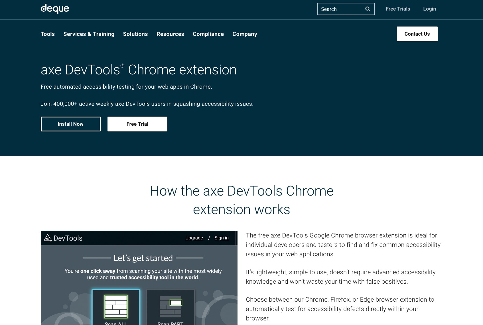 Screenshot der Seite zu axe von deque.com.