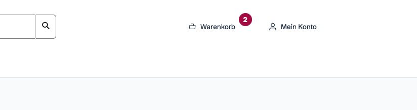 Screenshot eines Teils des Kopfbereiches von ecbf.shop: Neben dem Text "Warenkorb" steht "2".